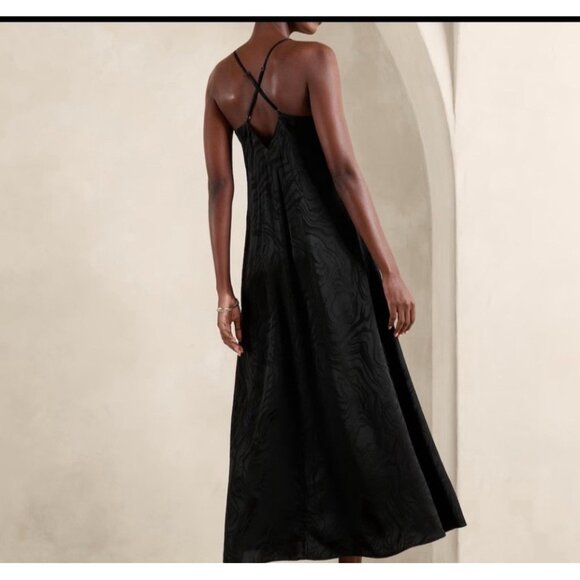 Banana Republic Jacquard A-line Maxi Slip Dress Black Sleeveless Adjustable Sz M - Picture 2 of 12